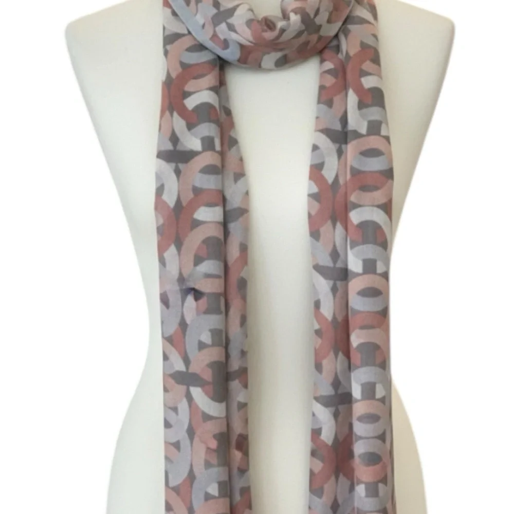 COACH Optical C Metallic Oblong Scarf Wool Silk Blended 78